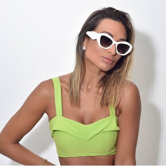 Prada PR07YSF 142130 Cat Eye Sunglasses - White/Grey - Picture 1 of 15